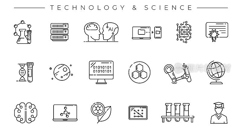 Technology and Science concept line style vector icons set.